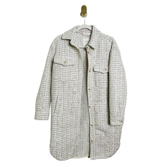 Blank NYC Grand Entrance Cream Tweed Button Front Sequin Shirt Jacket Small - Picture 3 of 7